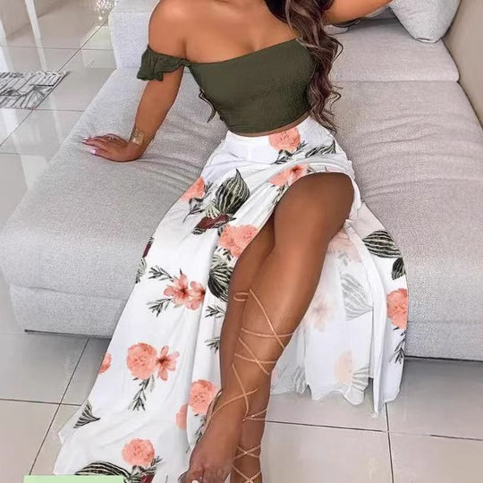 Damen Maxirock mit floralem Design und hohem Schlitz R&B