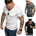 Herren V-Ausschnitt T-Shirt aus weicher Baumwolle mit Brusttasche