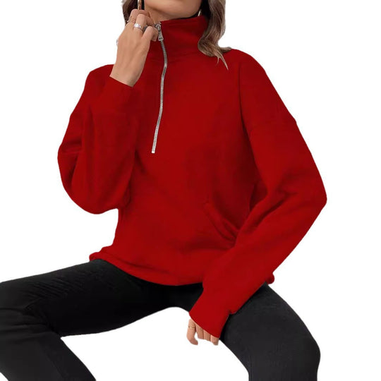 Damen Sweatshirt mit halbem Reißverschluss und lässigem Schnitt R&B