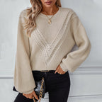 Damen Strickpullover mit V-Ausschnitt und dekorativem Strukturmuster