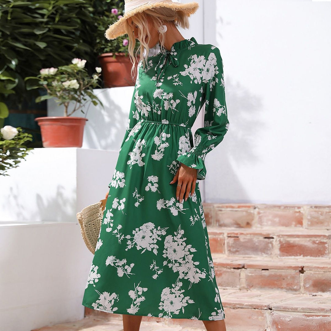 Damen Maxikleid mit floralem Print und angenähtem Bindeband R&B