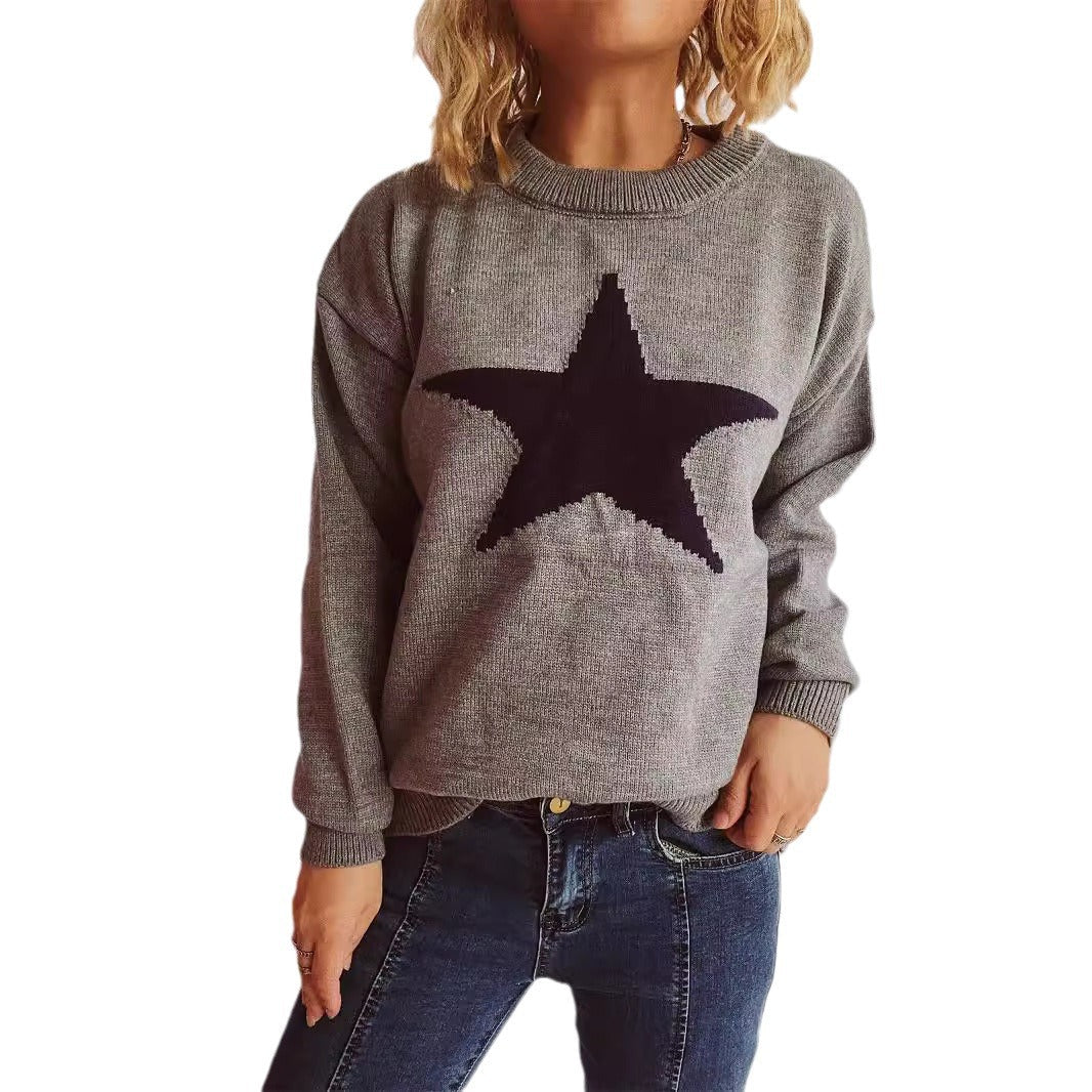 Damen lässiger Pullover mit auffälligem Sternmuster R&B