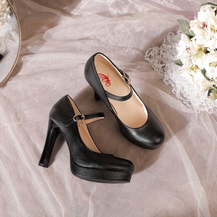 Damen Plateau-Pumps mit verstellbarem Riemchen und eleganter Schnalle R&B