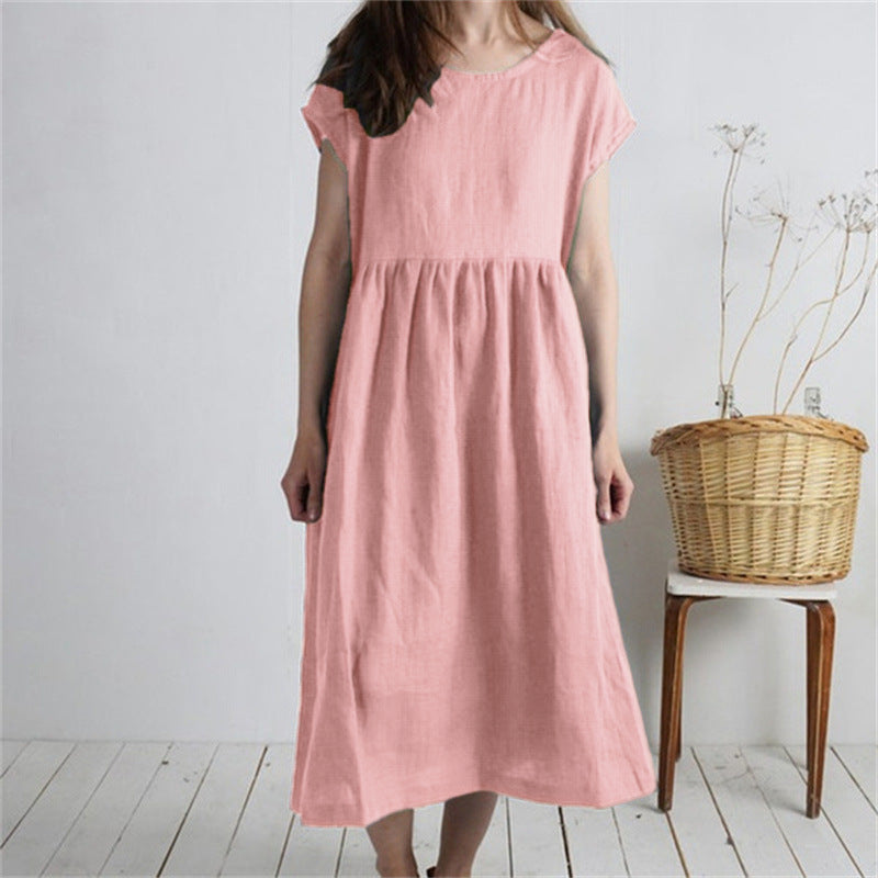 Damen Langmaxikleid aus atmungsaktivem Leinenstoff mit lockerer Passform R&B