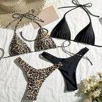 Damen Triangel-Bikini-Set mit verstellbaren Trägern und floralem Leopardenmuster R&B