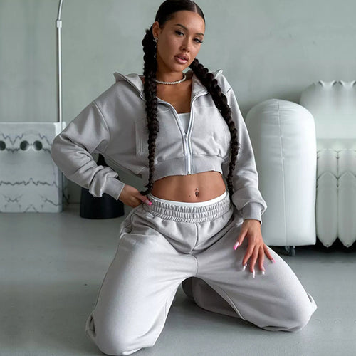 Damen cropped Sportjacke und lockere Jogginghose Set R&B