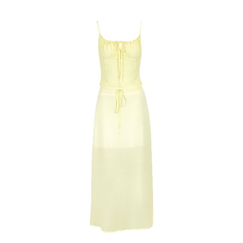 Damen Maxikleid mit verstellbaren Spaghettiträgern und raffiniertem Wickeldetail R&B