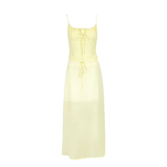 Damen Maxikleid mit verstellbaren Spaghettiträgern und raffiniertem Wickeldetail R&B