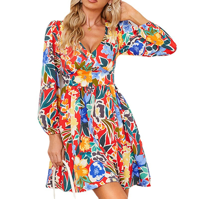 Damen Sommerliches Freizeitkleid mit voluminösen Ärmeln und floralen Mustern R&B