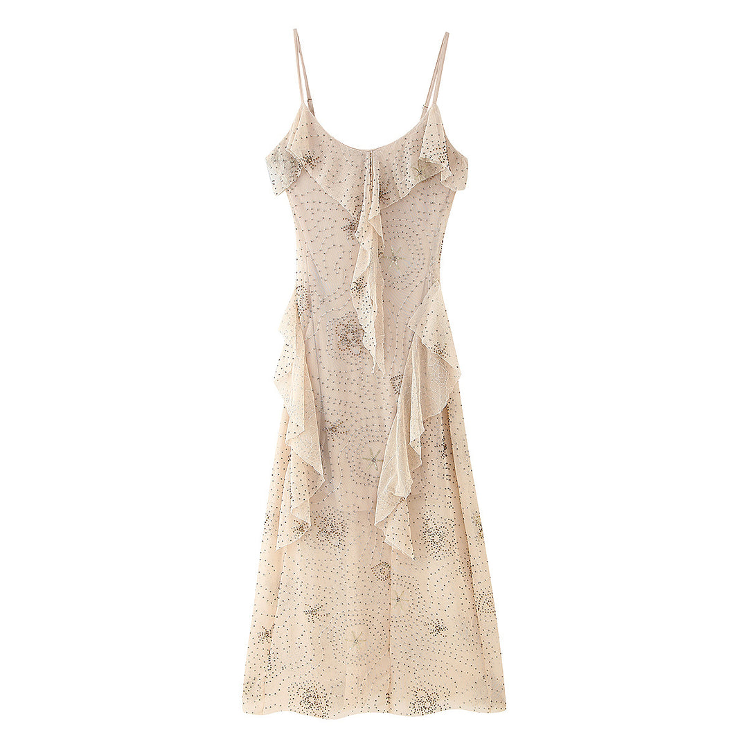 Damen Midikleid mit floralem Rüschendesign und zarten Pailletten R&B