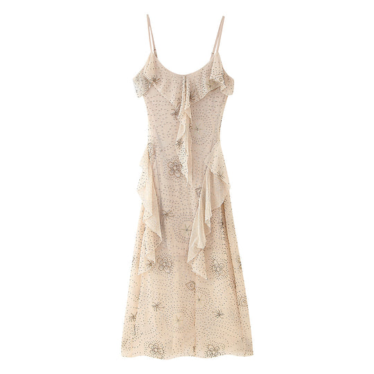 Damen Midikleid mit floralem Rüschendesign und zarten Pailletten R&B