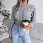 Damen Strickpullover im modernen Zopfmuster mit engem Bund R&B