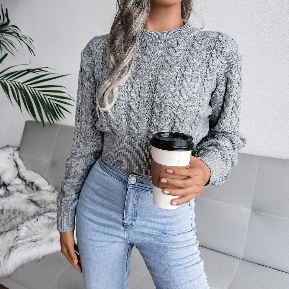 Damen Strickpullover im modernen Zopfmuster mit engem Bund R&B
