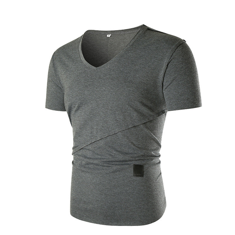 Herren V-Ausschnitt T-Shirt mit asymmetrischem Schnitt und elastischem Bund R&B