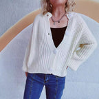 Damen Grobstrickjacke mit ballonförmigen Ärmeln und dekorativen Knöpfen R&B