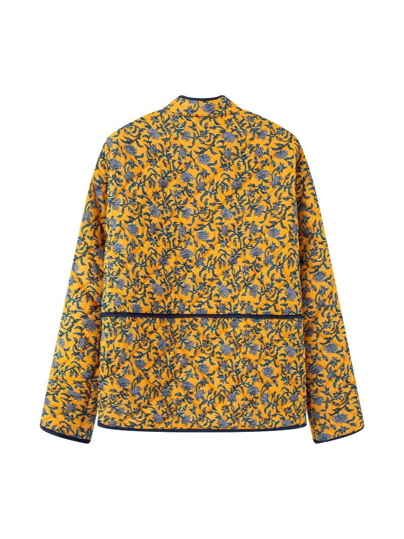 Damen gestepptes Blütenmuster-Jacke mit praktischen Taschen R&B