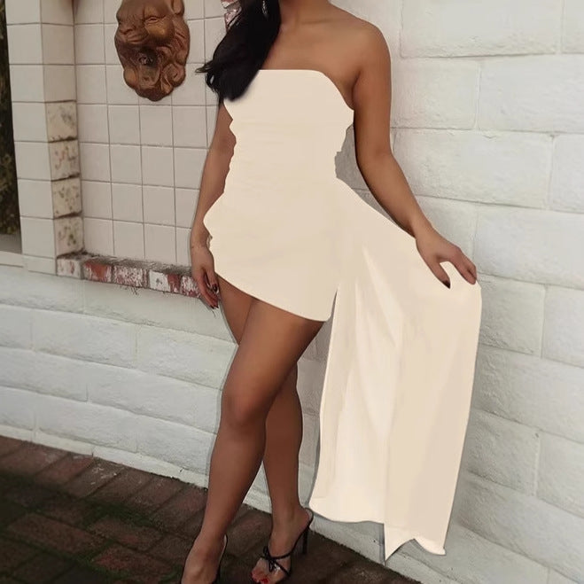 Damen Bodenkaltes Minikleid mit schulterfreiem Design und hohem Schlitz R&B