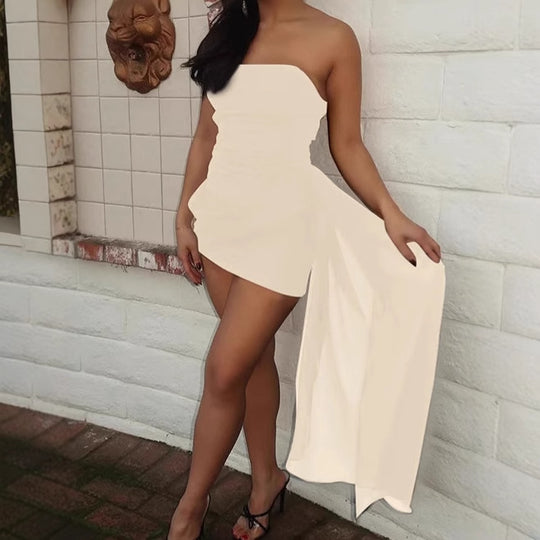 Damen Bodenkaltes Minikleid mit schulterfreiem Design und hohem Schlitz R&B