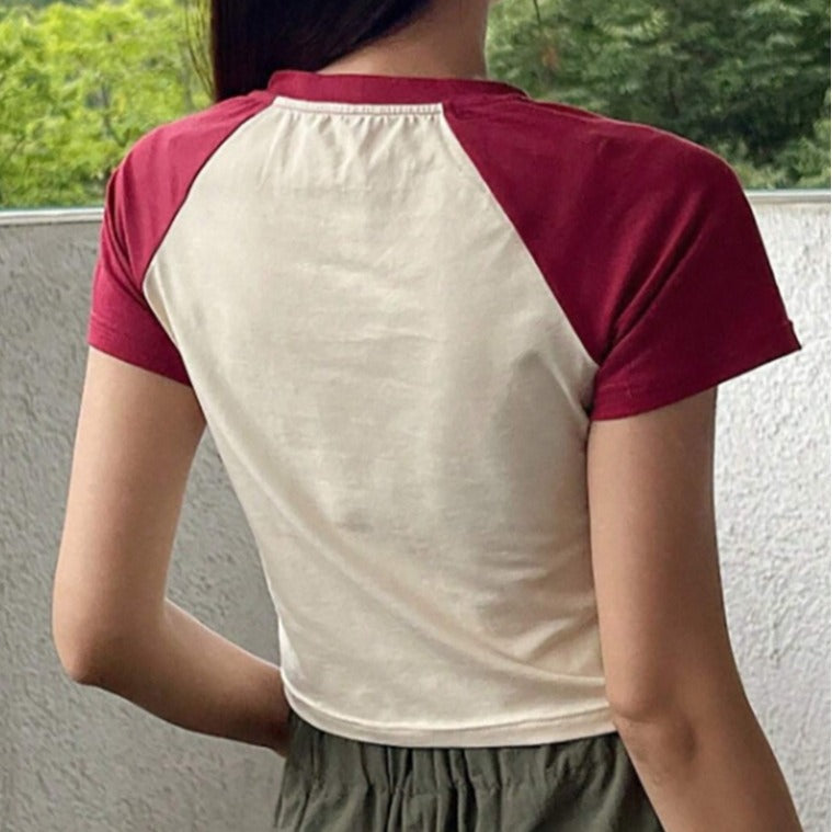 Damen Raglan-Crop-Shirt mit auffälligem Sternmotiv R&B