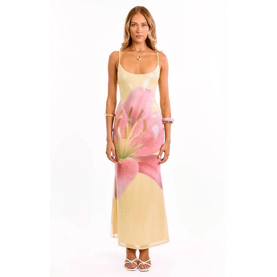 Damen Maxi-Kleid mit floralen Akzenten und glamourösem Glitzerstoff R&B