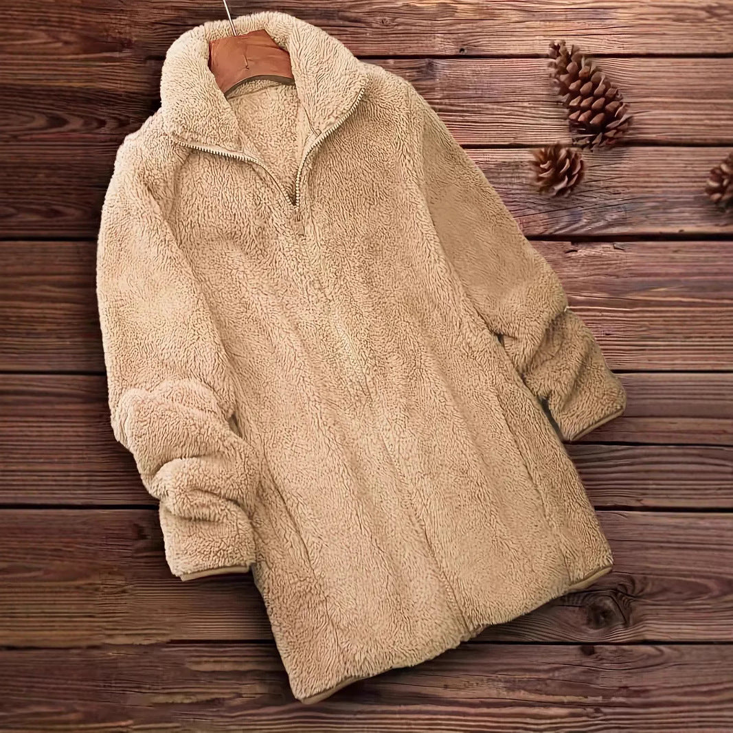 Damen Flauschige Teddyjacke mit hohem Kragen und seitlichen Taschen R&B
