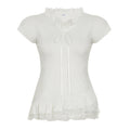 Damen Elegantes Rüschentop mit femininer Schnürung und zarten Spitzenakzenten R&B
