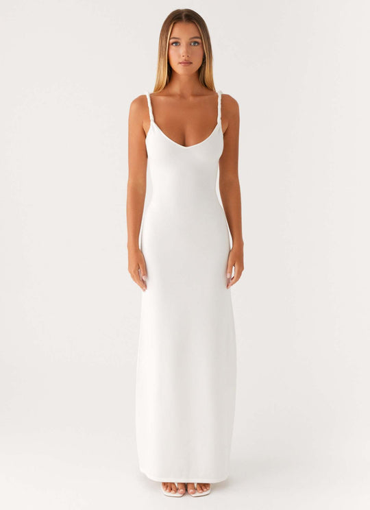 Damen Elegantes Maxirockkleid mit tiefem V-Ausschnitt und feinen Trägern R&B