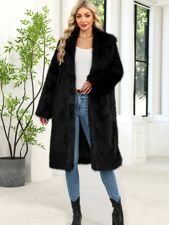 Damen Flauschiger Kunstpelzmantel mit elegantem Revers R&B