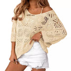 Damen Oversize Strickpullover mit Häkelstruktur R&B