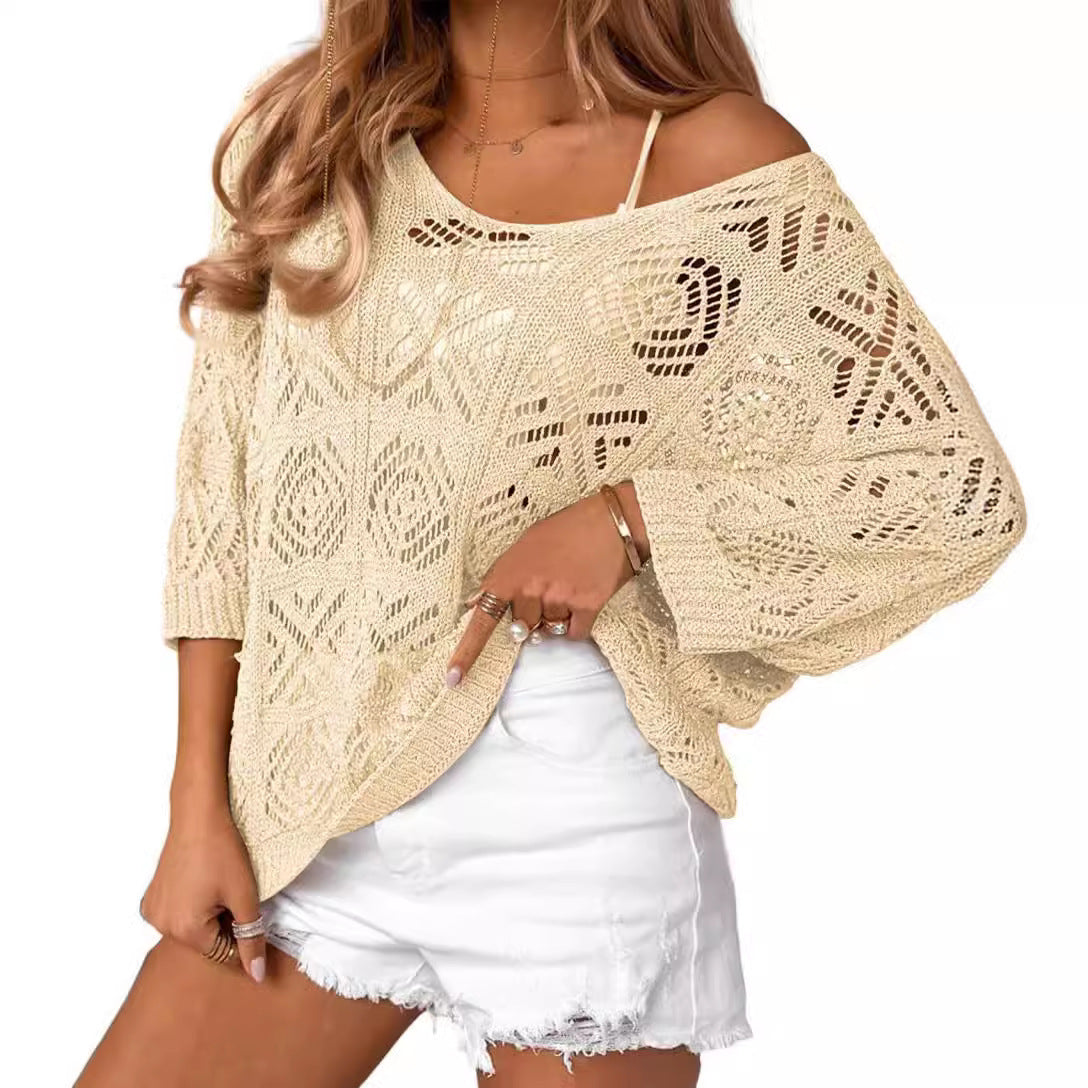 Damen Oversize Strickpullover mit Häkelstruktur R&B