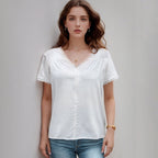 Damen Bluse mit zarten Spitzenakzenten und Knopfdetails R&B