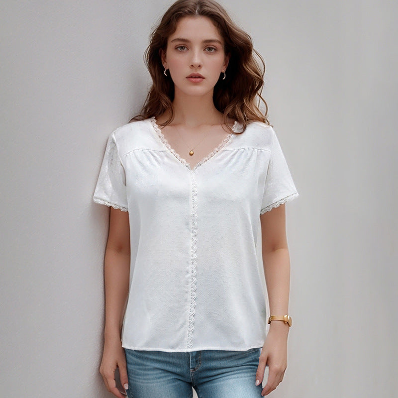 Damen Bluse mit zarten Spitzenakzenten und Knopfdetails R&B