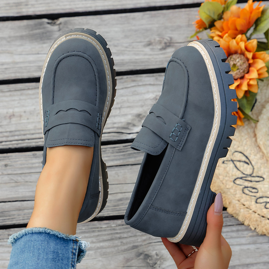 Damen Mokassin-Slipper mit rutschfester Profilsohle und modischer Lederoberfläche R&B