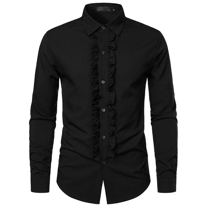 Herren Langarmhemd mit Rüschenverzierung und eleganten Knopfdetails R&B