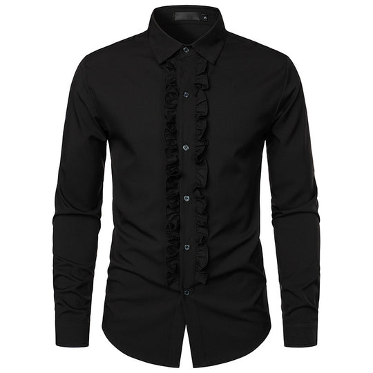 Herren Langarmhemd mit Rüschenverzierung und eleganten Knopfdetails R&B
