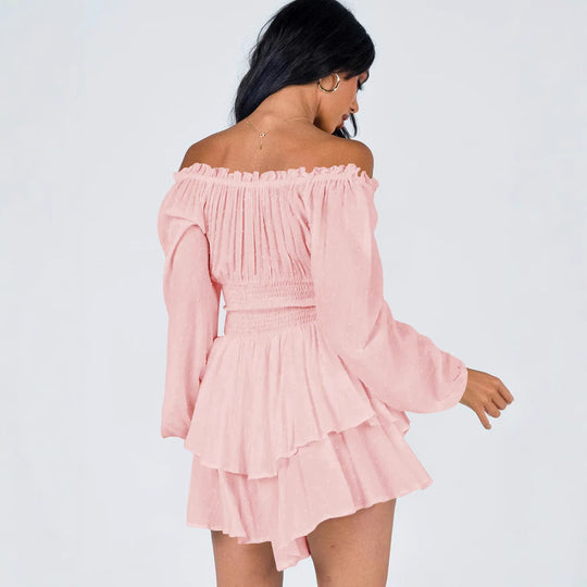 Damen Voluminöses Off-Shoulder Kleid mit voluminösen Ärmeln R&B
