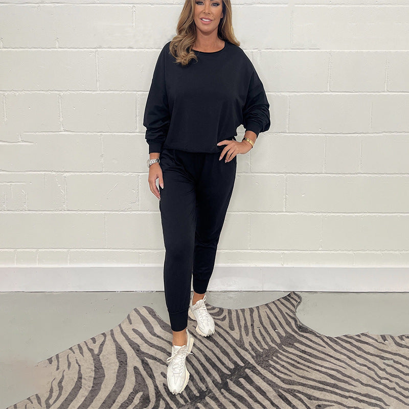 Damen Lässiges Fleece-Loungewear-Set mit weitem Oberteil und elastischen Hosen R&B