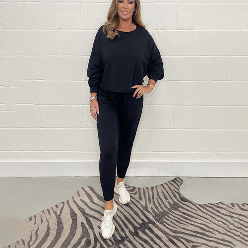 Damen Lässiges Fleece-Loungewear-Set mit weitem Oberteil und elastischen Hosen R&B