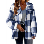 Damen Flauschige Karojacke mit Druckknopfverschluss und praktischen Taschen R&B