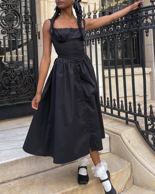 Damen Maxi-Kleid mit knöpfbarem Oberteil und schwingendem Rock R&B