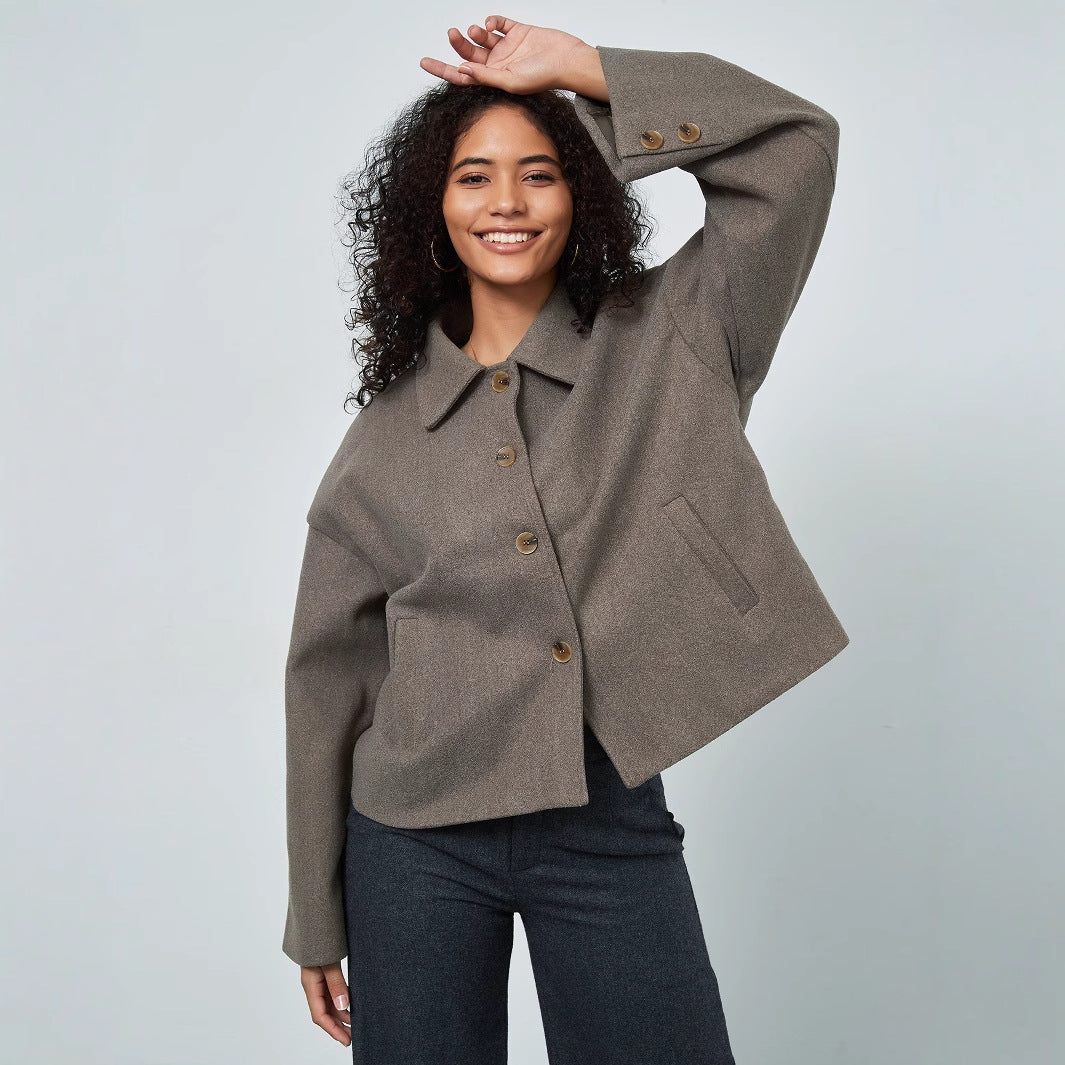 Damen lässige Oversize-Jacke mit doppelter Knopfleiste R&B