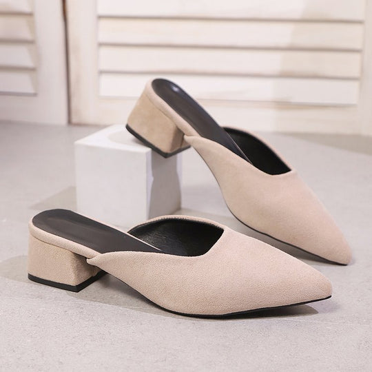 Damen elegante Mules mit spitz zulaufender Spitze und modischem Blockabsatz R&B