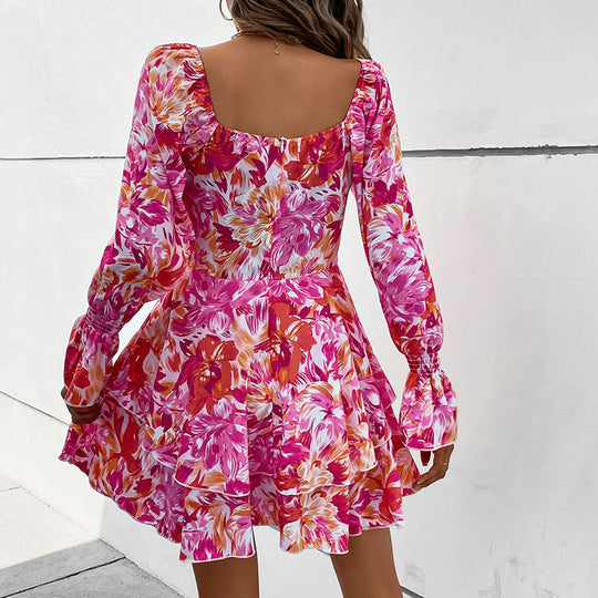 Damen Mini-Kleid mit voluminösen Ärmeln und romantischem Floralprint R&B