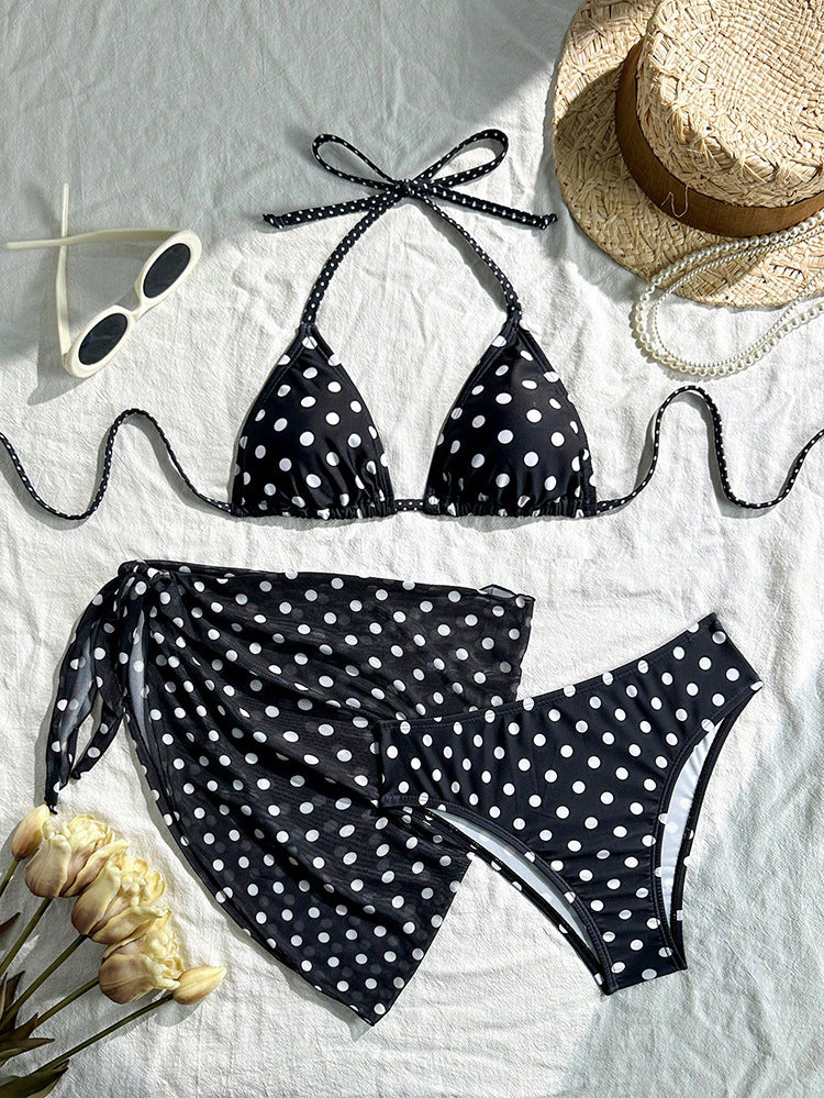 Damen Triangel-Bikini mit verspieltem Punktemuster und leichtem Cover-Up R&B