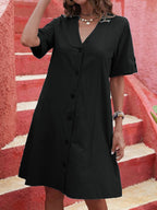 Damen Knielanges Hemdblusenkleid mit Knopfleiste und Kurzarm R&B