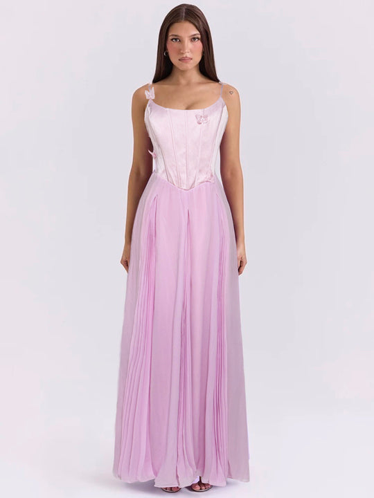 Damen nan figurbetontes Korsett-Maxikleid mit Schmetterlings-Trägern und plissiertem Chiffonrock R&B