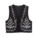 Damen elegante bestickte Weste mit offenem Schnitt und seitlichen Binde-Details