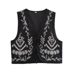 Damen elegante bestickte Weste mit offenem Schnitt und seitlichen Binde-Details