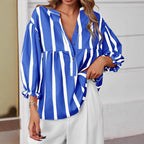 Damen oversize Bluse mit Streifenmuster und Knopfleiste R&B