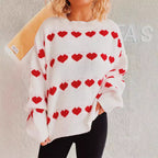Damen gemütlicher Herzmuster-Strickpullover mit weiten Ärmeln R&B